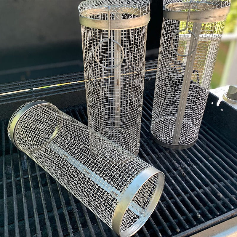 Rolling Grilling Barbecue Basket - Portable Outdoor Camping BBQ Rack