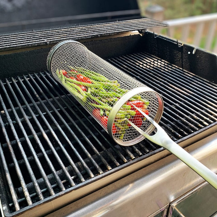 Rolling Grilling Barbecue Basket - Portable Outdoor Camping BBQ Rack